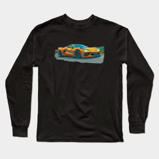 Orange C8 Corvette 'Tooner Style supercar race car muscle car sportscar cartoon Amplify Orange Sebring Orange Corvette C8 Long Sleeve T-Shirt